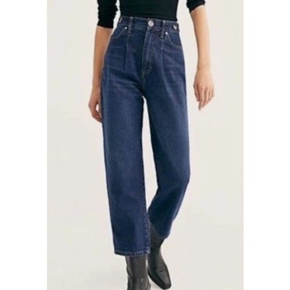 FREE PEOPLE We The Free Pleated Straight-Leg Jeans Dark‎ Indigo Women Size 27